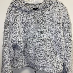 Fuzzy and warm grey hoodie pullover